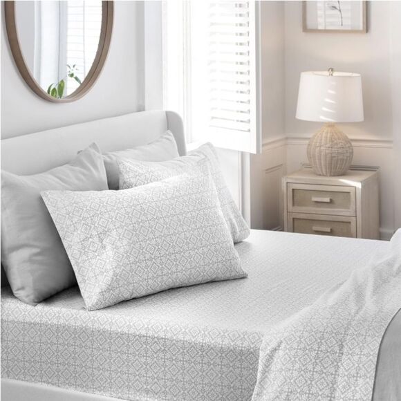 Welhome Angelo Tile Soft Finish 100% Cotton Percale Printed Sheet | 4 Piece Set - Picture 1 of 6